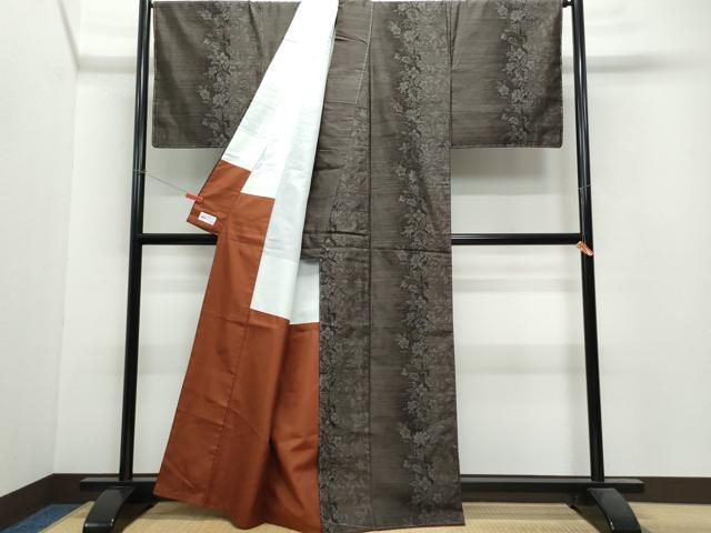 平和屋着物▽本場染大島紬 単衣 風景草木文 正絹 逸品 AAAV2821fy 平和