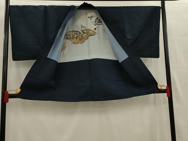 平和屋着物男性 紬 アンサンブル 鉄御納戸色 正絹 逸品 AAAT5802ou