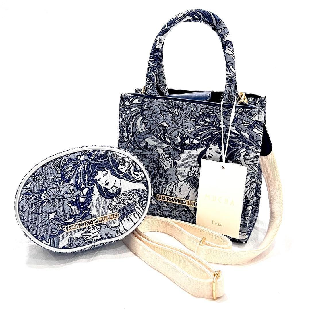 タグ付き MUCHA ミュシャ ジャガードトートバッグ S 花言葉 1900 ショルダーバッグ オーバルポーチ 2点セット