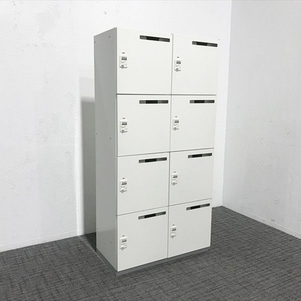 8人用パーソナルロッカー 鍵付き ダイヤル錠 2列4段 L6 プラス ホワイト