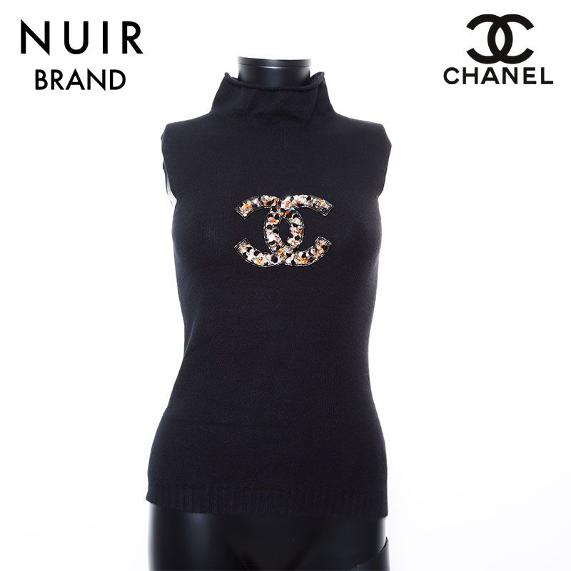 CHANEL　ロゴ生地縫い付けタンクトップ　38サイズ　超美品 CHANEL ブラック タンクトップ 38 CHANEL タンクトップ シャネル ロゴ