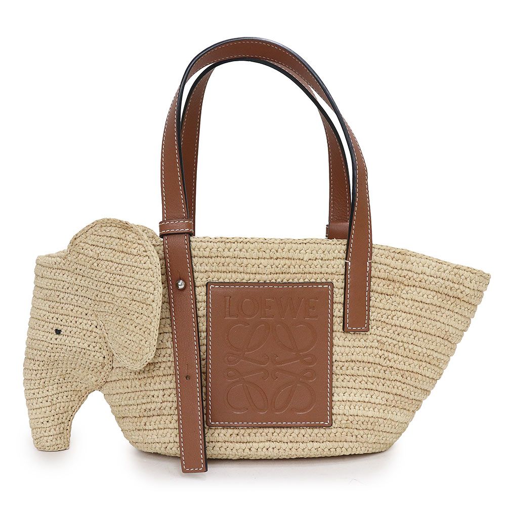 LOEWE エレファント カゴバッグ ストライプ ラフィア 象