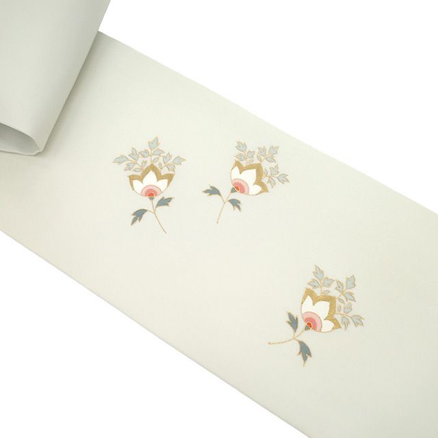 新古品】 名古屋帯 未使用 正絹 染め帯 染帯 本加工 金彩加工 ホワイト