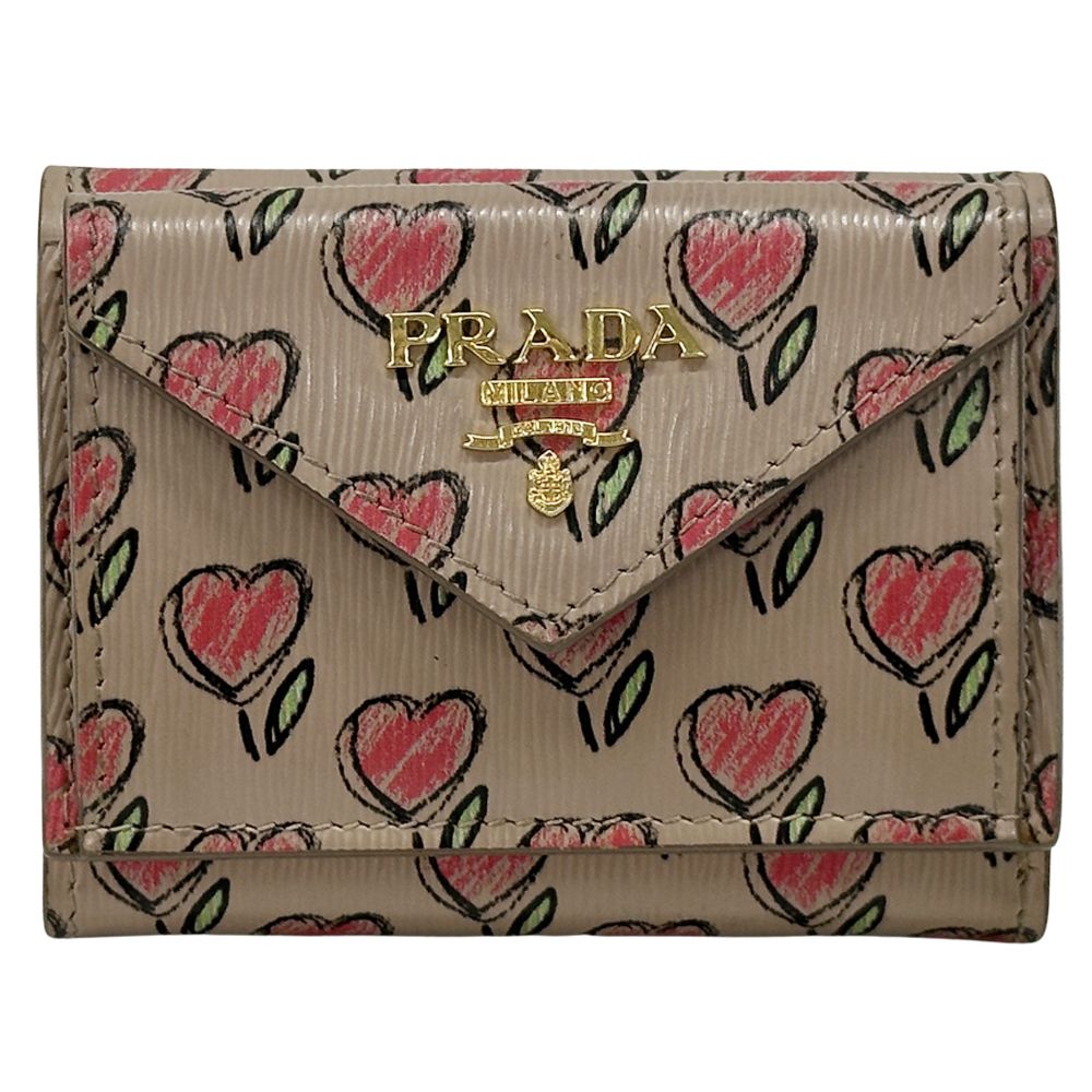 PRADA ♥ 財布 PRADA ハート柄 三つ折り財布 プラダ 財布 黒 赤