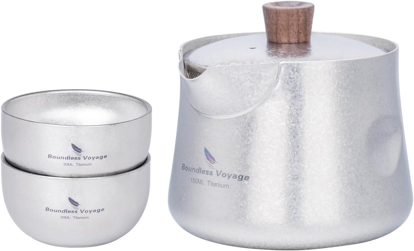 Boundless Voyage チタン急須湯呑みセット ティーポット おしゃれ 耐熱 二重構造 急須 小さい 150ml お茶 ポット 中国茶器 軽量 錆びにくく 洗いやすい 急須 ペア湯呑み おしゃれ 茶器 セット コン
