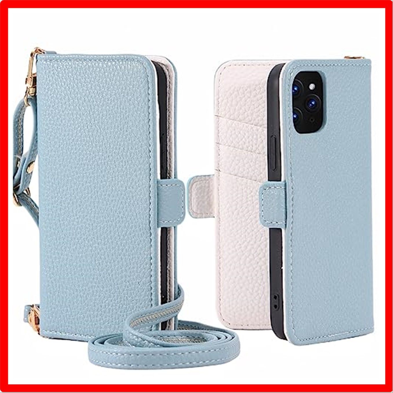 【匿名配送】 iPhone14 Pro_ブルー メ アイボリー iPhone14 Pro ケース 手帳型 ショルダー スマホケース iphone14pro 手帳