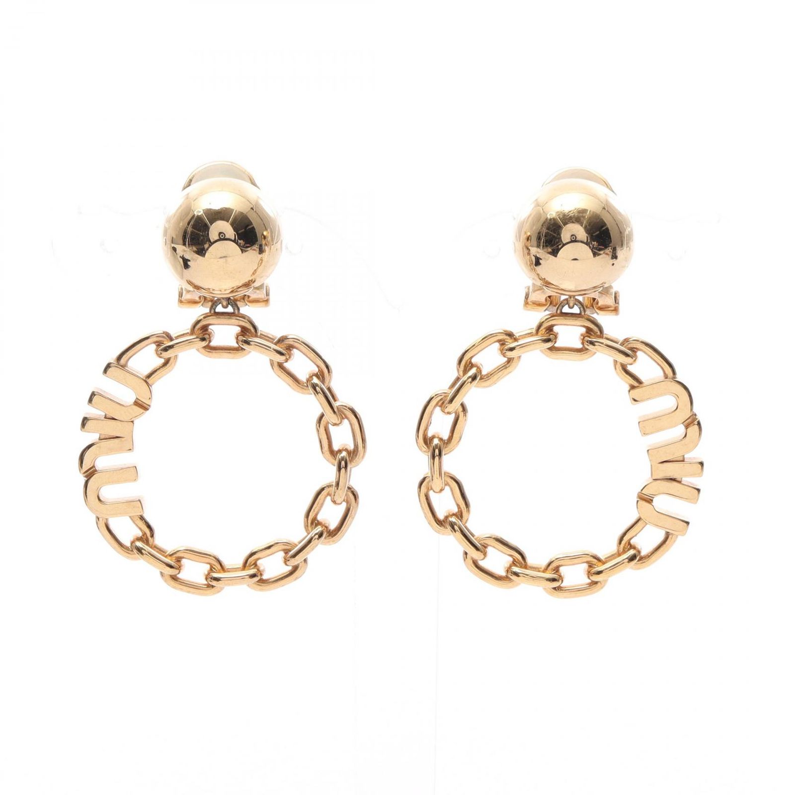 ミュウ ミュウ Miu Miu イヤリング ロゴ GP ゴールドメッキ メタルイヤリング レディース Used A