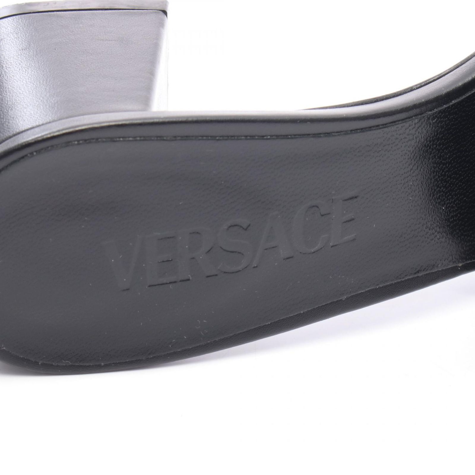 ヴェルサーチ VERSACE ミュール ブラック レザー サンダル レディース Used A KIN-KAAI_COM
