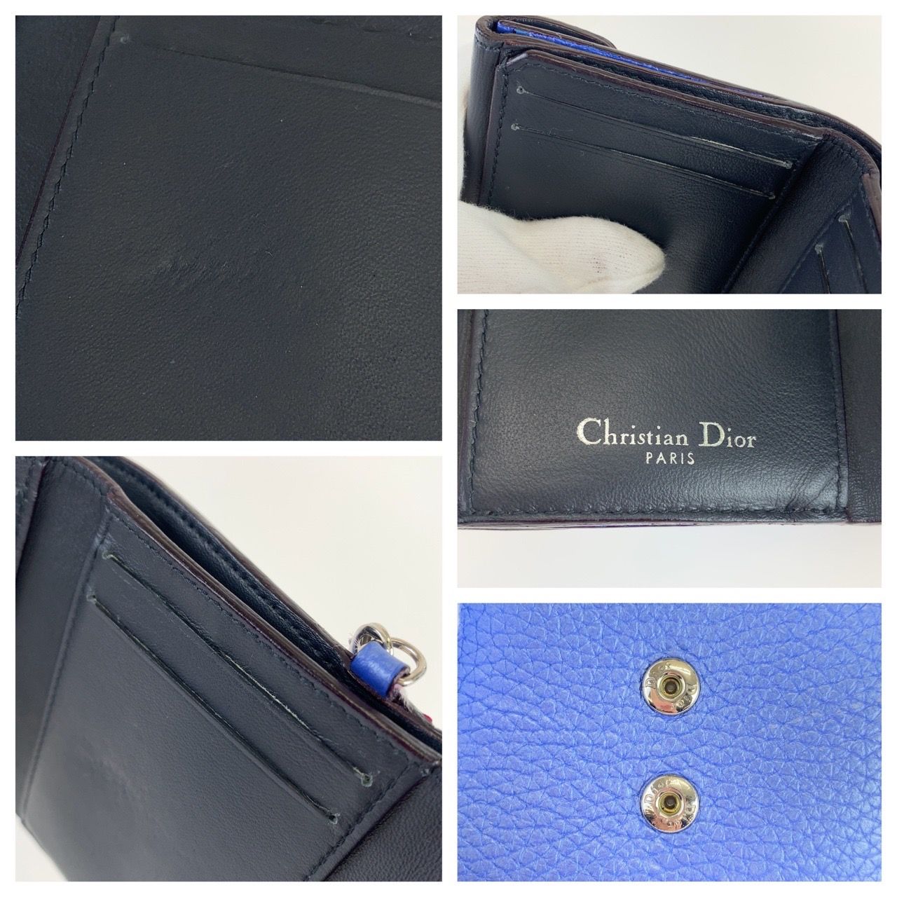 Christian Dior クリスチャンディオール ディオリッシモ ブルー 青 ブラック 黒 レザー 三つ折り財布 レディース 401257  【中古】【中古】