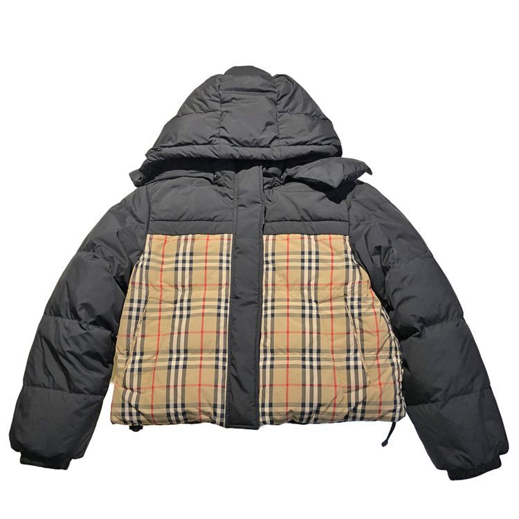 BURBERRY バーバリー クロップド リバーシブル チェック ダウンジャケット 着脱式フード size=M ナイロン ブラック ベージュ  レディース【8079475】 - メルカリ