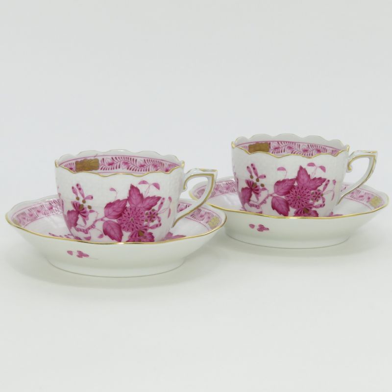 ヘレンド カップ&ソーサー□インドの華 ピンク C&S 2客セット HEREND