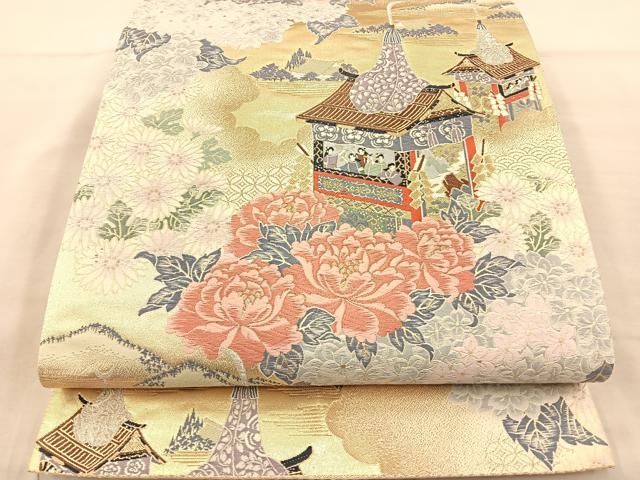 平和屋着物◎六通柄袋帯 九百錦 祇園慶祥文 金糸 正絹 逸品