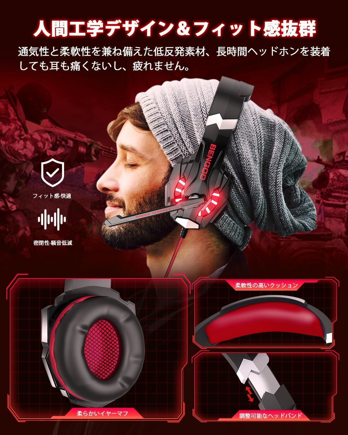 Bengoo ゲーミングヘッドセット ps4 ヘッドセット ゲーミング