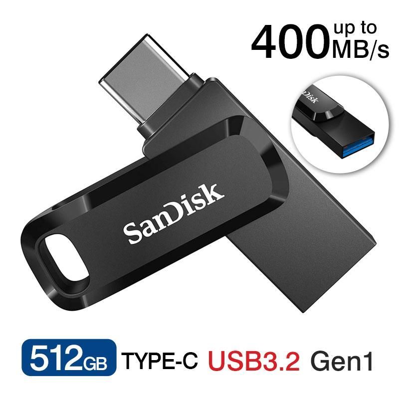 USBメモリ512GB SanDisk USB 3.2 Gen 1 USB-A|Type-C 両コネクタ搭載Ultra Dual Drive Go R 400MB|s SDDDC3-512G-G46回転式海外パッケージ 翌日配達対応