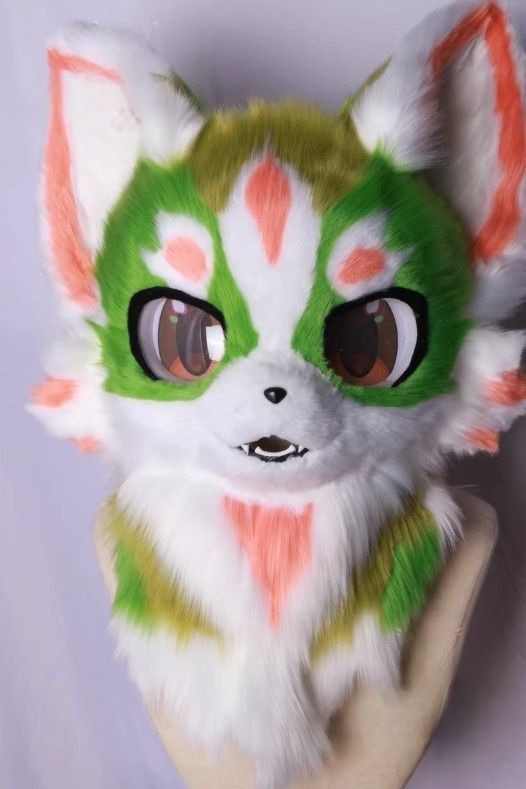 ファースーツ 着ぐるみセット NO.115 猫 グリーン ケモノ ファースーツ 全頭ヘッド ぬいぐるみ コスプレ コスチューム kigurumi