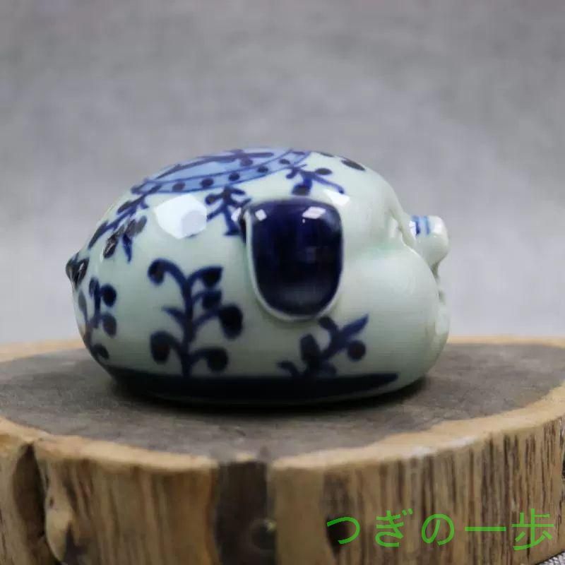 中国美術 青花手描き金猪財字紋水滴 文房四宝 書道具 景徳鎮