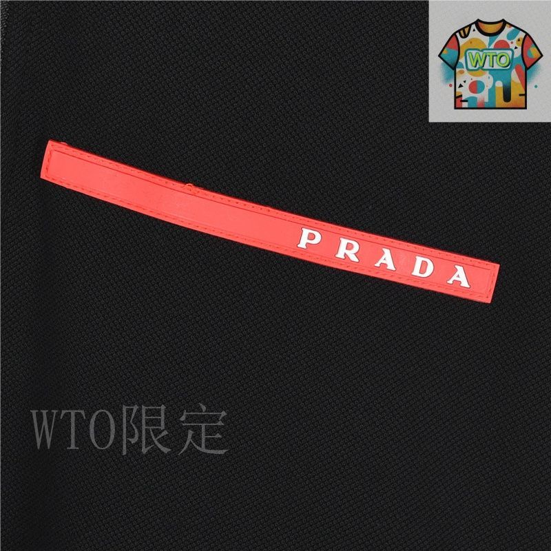 PRADA 赤 ポロシャツ ストライプ レッド ストライプ ジャージー ポロシャツ | PRADA
