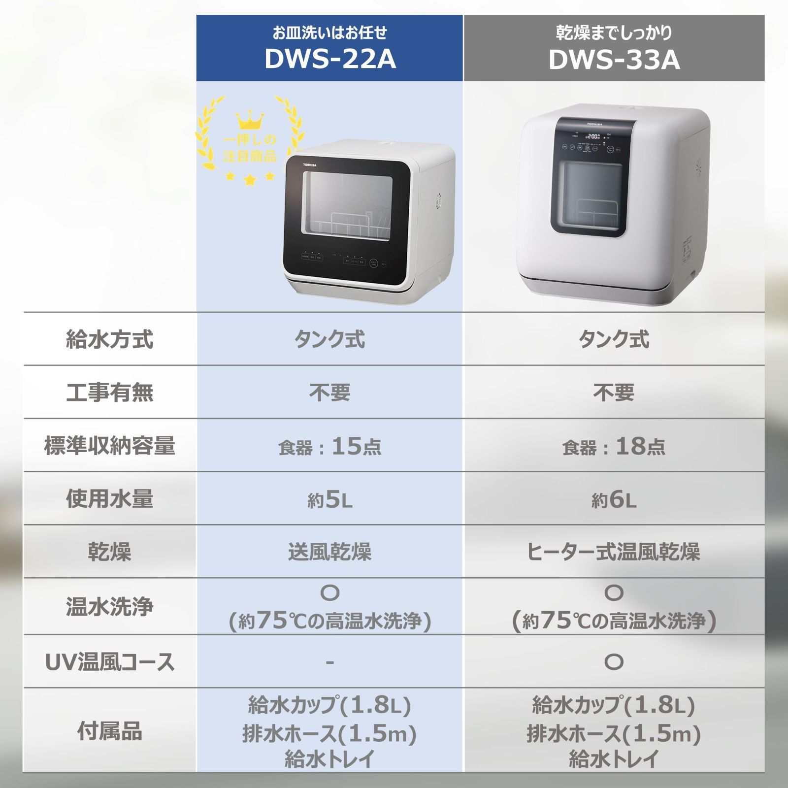 商品 除菌コース タンク式 小型 工事不要 DWS-22A 食器洗い乾燥機 食洗機 TOSHIBA 東芝