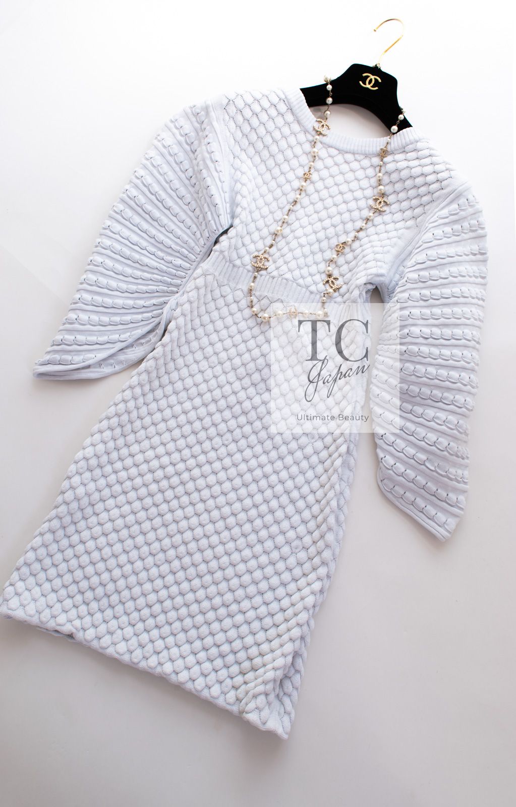 47万 シャネル ワンピース CHANEL 淡い ペール ブルー ホワイト  