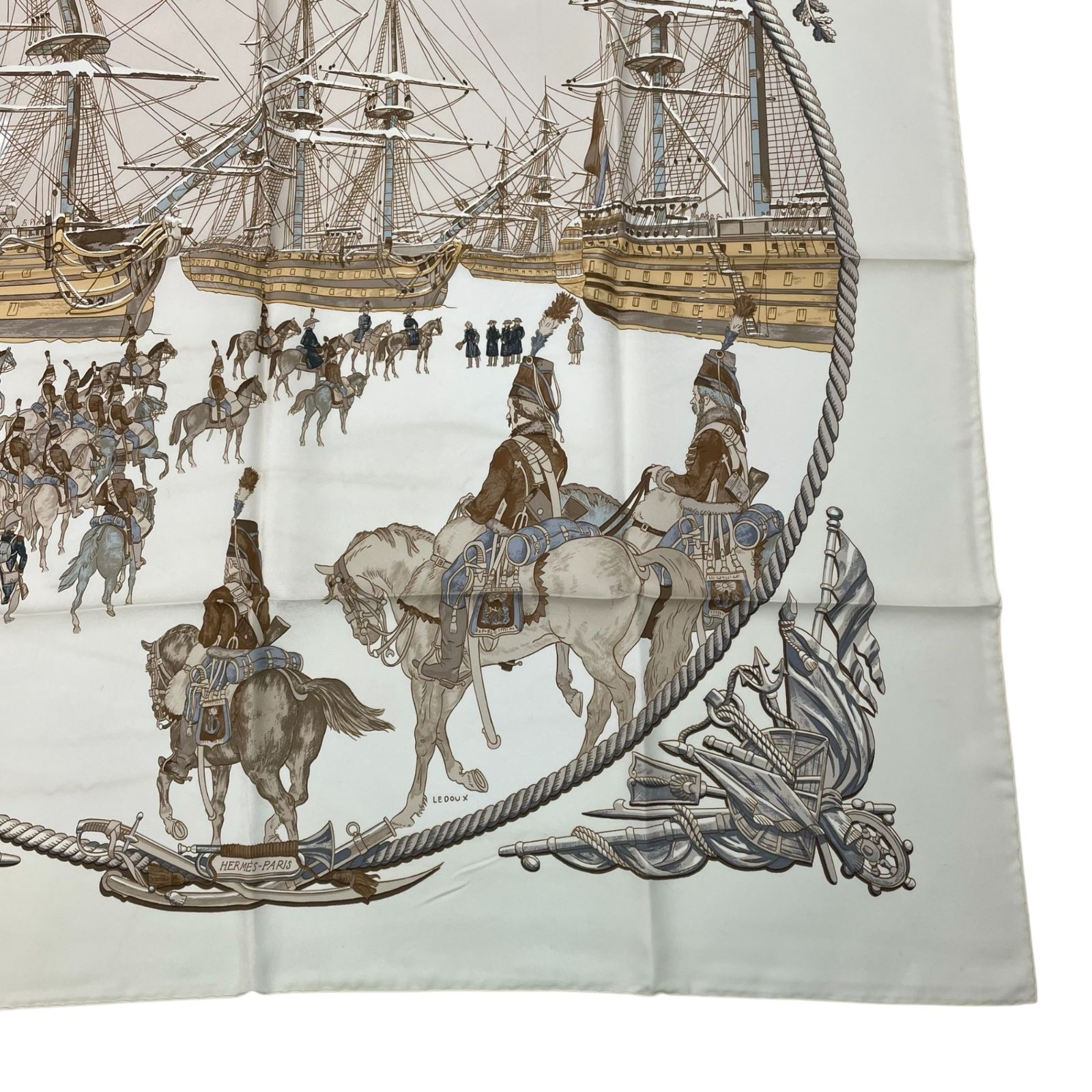 美品 HERMES エルメス スカーフ シルク カレ90 MARINE ET