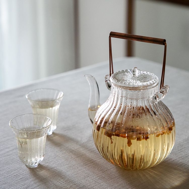 鶴首 耐熱ガラス ティーポット 茶こし付き ガラス製ポット 手作り 銅製