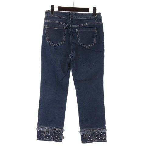 【美品】TO BE CHIC スパンコール　リボン付きデニム　大きいサイズ トゥービーシック TO BE CHIC クロップド デニム パンツ
