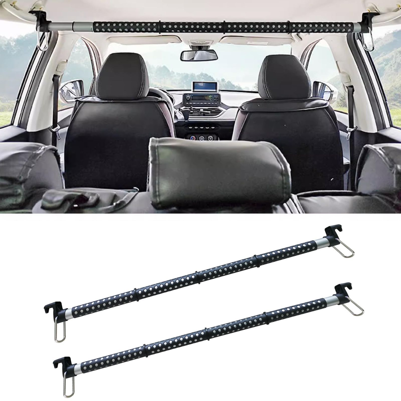 新品 GOOTISOCI 車用ハンガーバー インテリアバー 釣り竿 スノーボード 91cm~164cm 伸縮自在 車内収納 衣類ハンガー 高強度 滑り止め 耐久性 車用インテリア バー 天井収納 車中泊 耐荷重40kg （2本