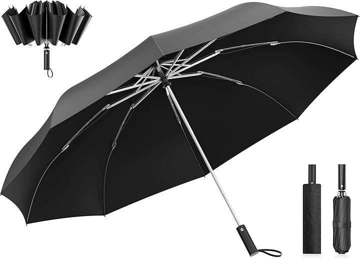 Posinu 折りたたみ傘 逆折り式傘 折り畳み傘 日傘 ワンタッチ 自動開閉 メンズ 大きい 10本骨 耐強風設計 男子日傘 UVカット 晴雨兼用 梅雨対策 台風対応 紫外線遮蔽 収納ポーチ付き レディース(ブラック)