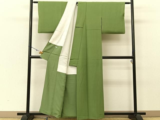 平和屋着物■上質な色無地　抹茶色　正絹　逸品　BAAU3793hj