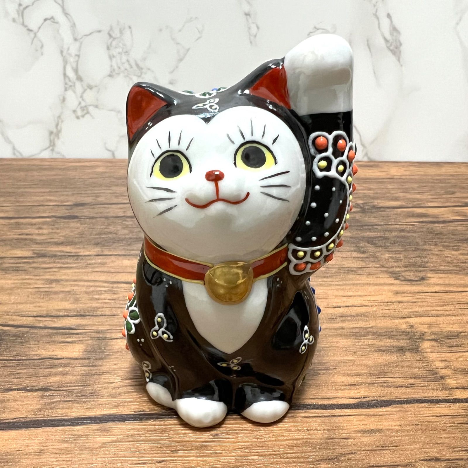 九谷焼】3.2号 招き猫 黒盛 左手 千客万来 縁起物 置物 Maneki Neko Lucky Cat Kutani Ware - メルカリ