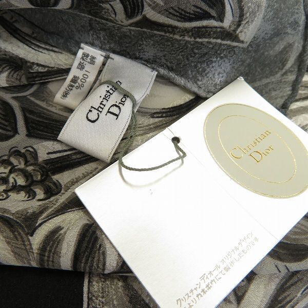 ae クリスチャンディオール Christian Dior スカーフ 黒 グレー 総柄