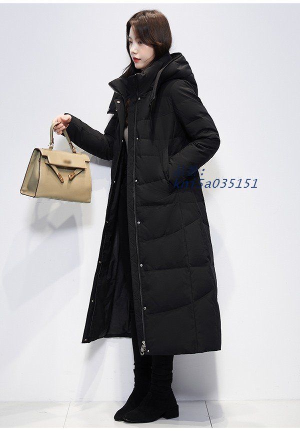 ダウンコート レディース ダウンジャケット 90％ダウン Aライン 帽子付き フード ブラック 黒 母親 大きいサイズ kni5a035151
