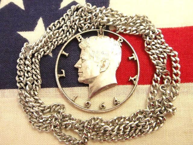 貴重★ビンテージ 1964年 ケネディ大統領 シルバー製 ペンダント ネックレス