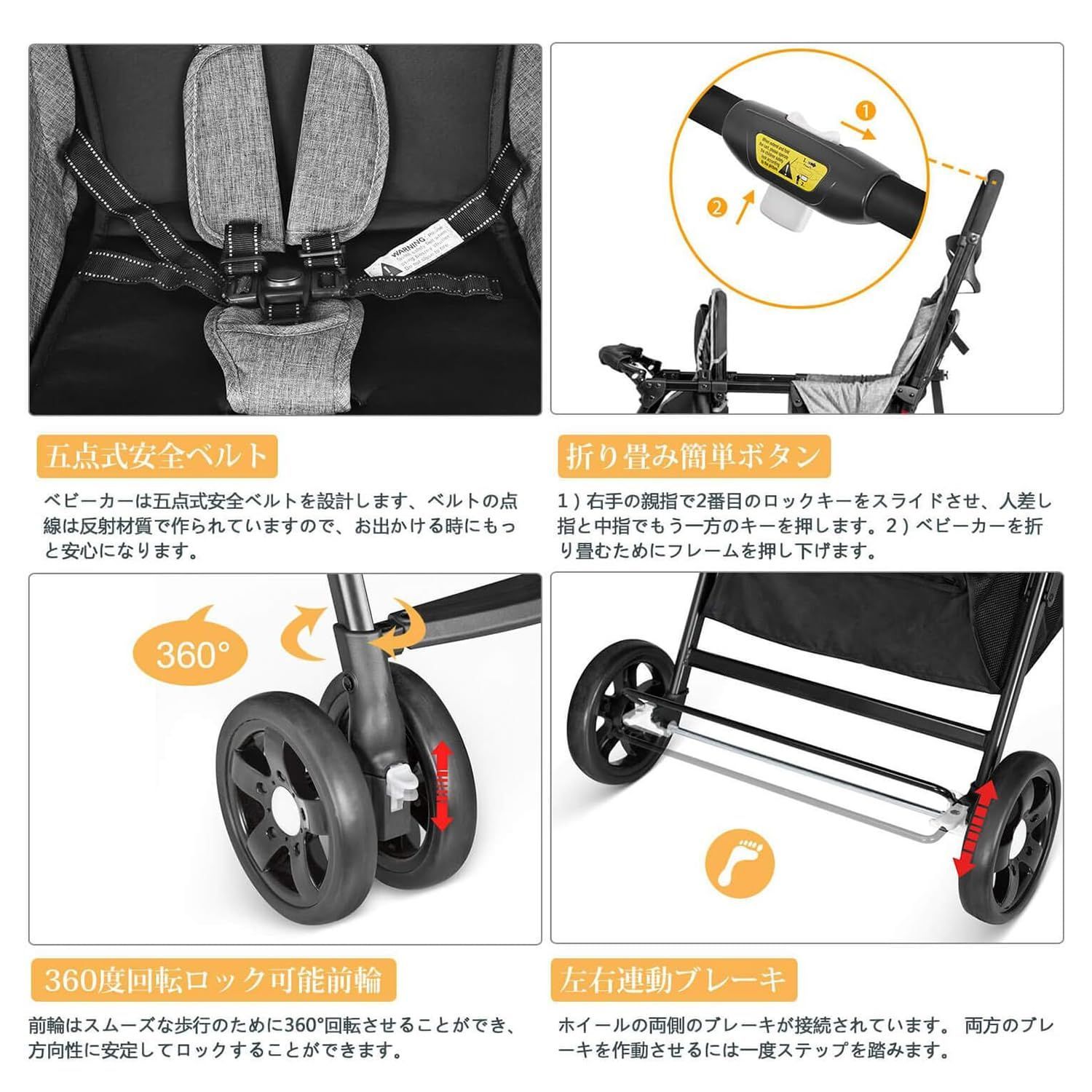 besrey ベビーカー 2人乗りベビーカー 双子用 背面タイプ