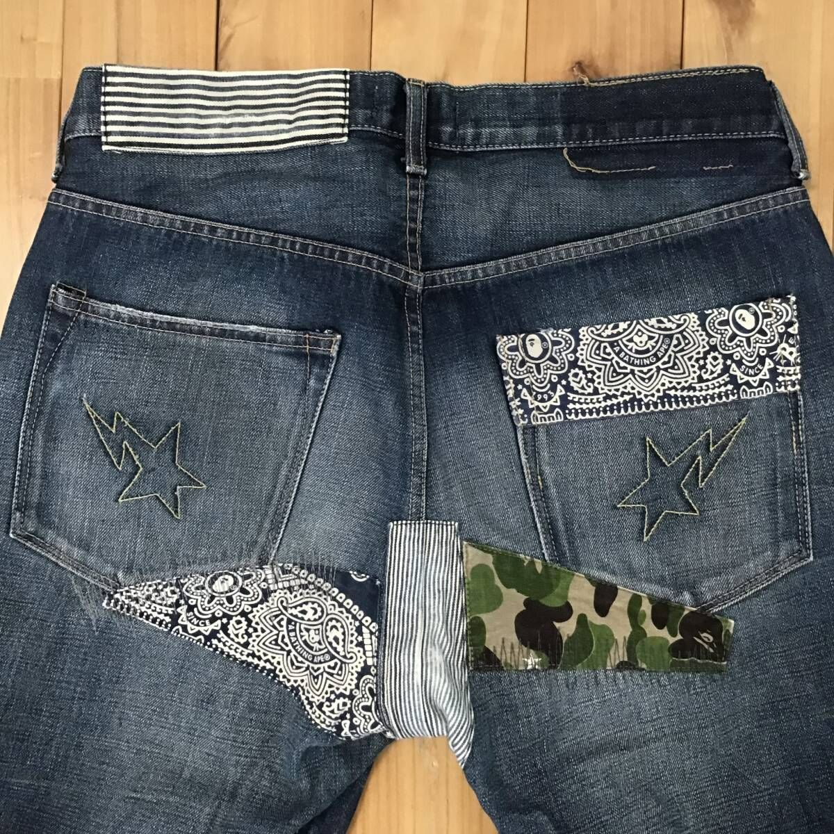 BAPE DAMAGE DENIM PANTS Mサイズ a bathing ape ABC camo ダメージ