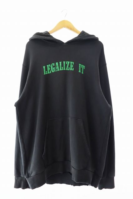 パームエンジェルス PALM ANGELS LEGALIZE IT HOODIE ダメージ加工 プルオーバー パーカー M 黒 ブラック ブランド古着ベクトル AA 250927
