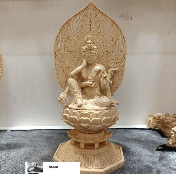 総檜材 木彫仏像 仏教美術 精密細工 仏師で仕上げ品 如意法輪王菩薩像 置物