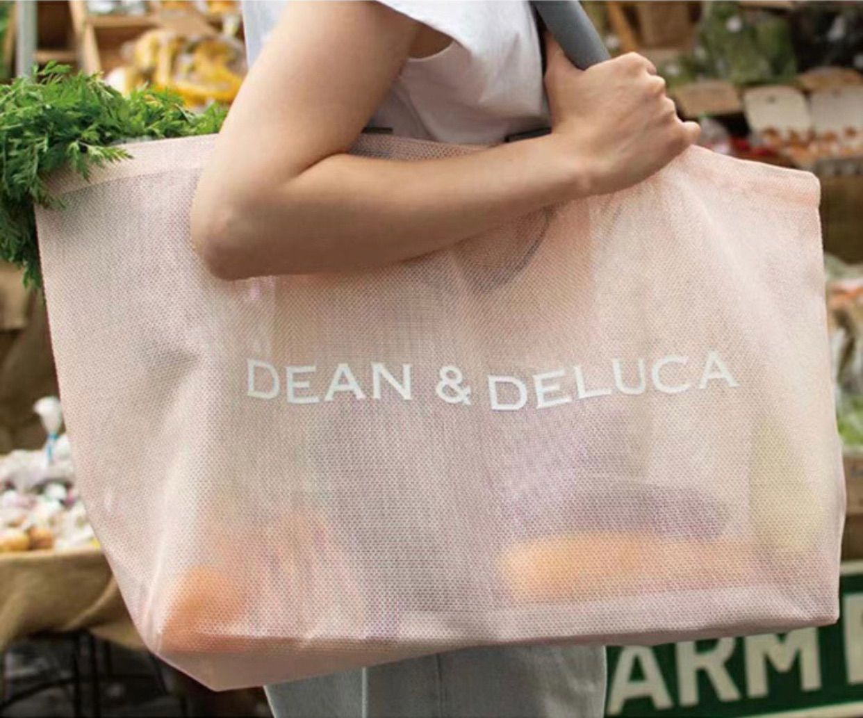 DEAN&DELUCA メッシュトート スモークピンク L - トートバッグ