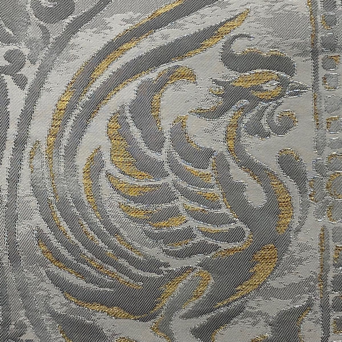 本袋帯　グレー地　金糸　唐花 D 美品 扇に花々 金糸 グレー 六通 正絹 フォーマルな袋帯 K97 - メルカリ