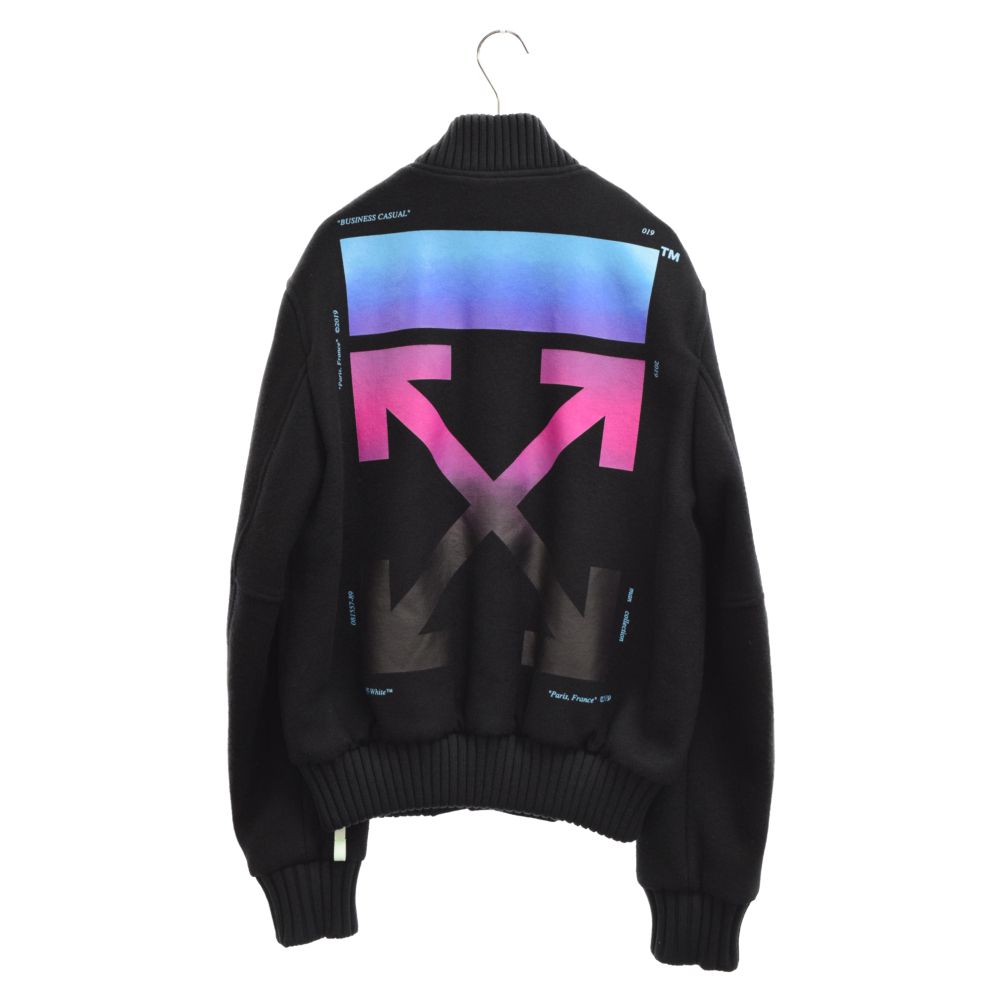 OFF-WHITE (オフホワイト) 18AW DIAG GRADIENT VARSITY JACKET ウール グラデーション ロゴプリント  スタジャン ジャケット ブラック OMEA145F18A32005