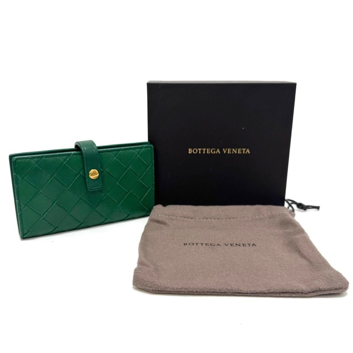 ボッテガヴェネタ 6連 キーケース キーフック 二つ折り グリーン 緑 green ゴールド g レザー 本革 イントレチャート 編み込み BOTTEGA VENETA