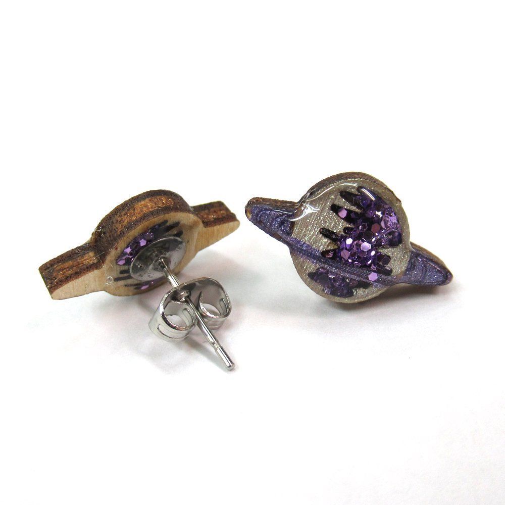 ハンドメイド 木製 ピアス ベクベクメイクス サターン 英国製 