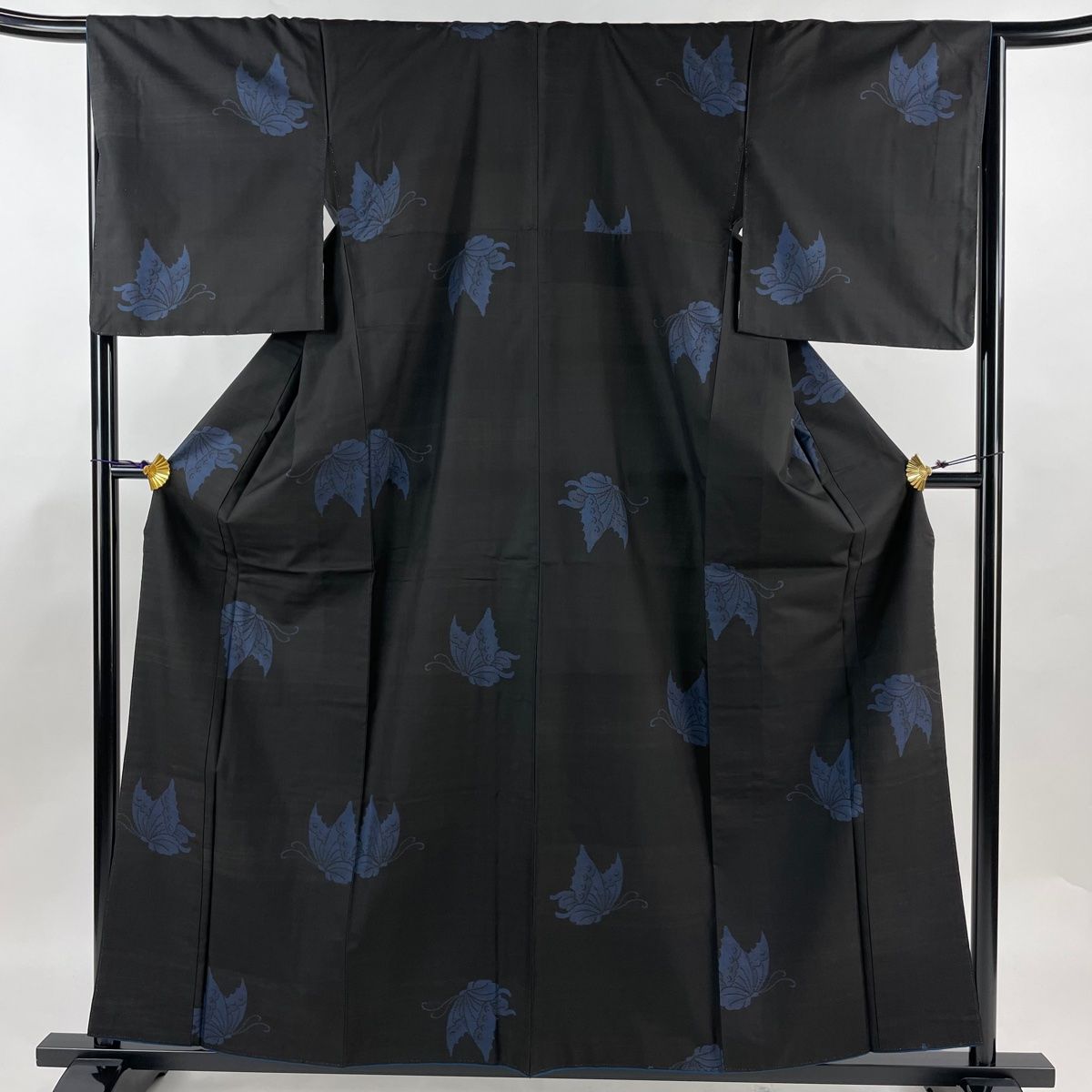 大島紬 身丈161cm 裄丈65cm M 袷 純泥染 証紙 朝顔 茶紫 正絹 名品  