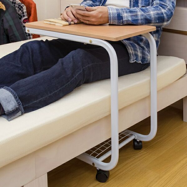 キャスター付きサイドテーブル(キッチン収納/ミニテーブル) ビーチ 幅30cm スチールフレーム 組立品