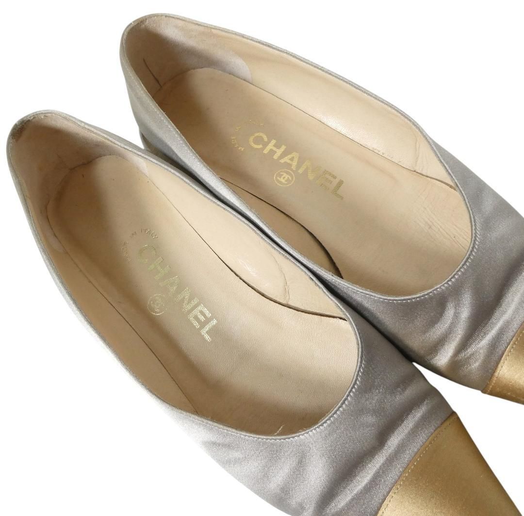 CHANEL シャネル サイズ37 約24㎝ バイカラー サテン ロゴ ポイン