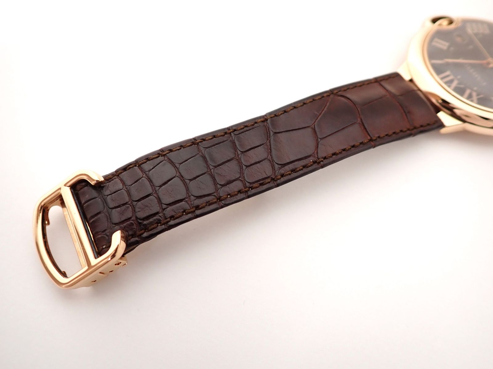 Cartier(カルティエ)自動巻き ウォッチ バロンブルーLM W6920037 腕時計 K18PG/革 ピンクゴールド レザー AT ブラウン文字盤