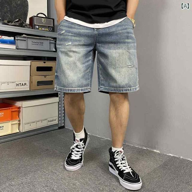 33 60 約 メンズ ファッション 服 男性用 オシャレ シンプル 大人 かっこいい 大きいサイズ ストリート 紳士服 夏 アメカジ ウォッシュド レトロ ダメージ デニム ショート パンツ ゆったり 快 五分丈