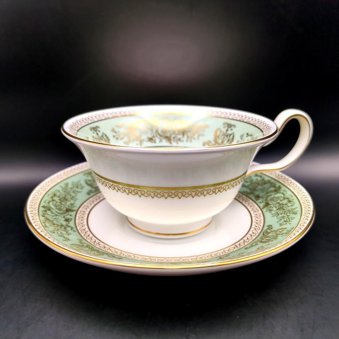 ウェッジウッド コロンビア セージグリーン カップ＆ソーサー 2客セット WEDGWOOD COLUMBIA SAGE GREEN 黒壺 バックスタンプ