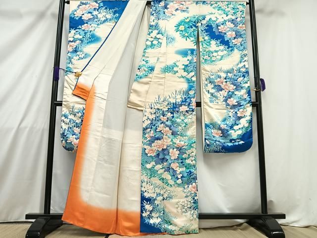 振袖フルセット豪華振袖　駒刺繍　道長枝花文　金銀彩　正絹 平和屋着物□豪華振袖 駒刺繍 花尽し 銀彩 正絹 逸品 AABA0445oa