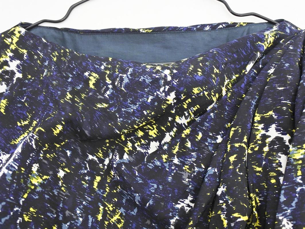 Drawer ドゥロワー シルク100% ロングワンピース 花柄　36 紺 Drawer ドゥロワー シルク100% ロングワンピース 花柄 36 紺